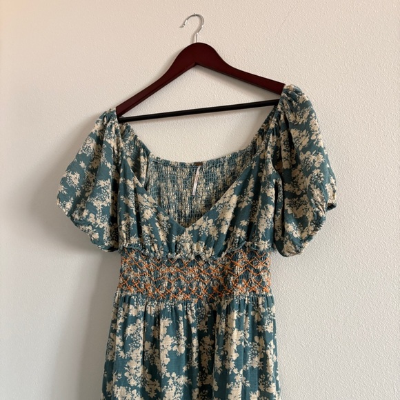 Free people Ellie Floral Print Gauze Dress in Soft Seafoam Womens Sz Small - Picture 4 of 16